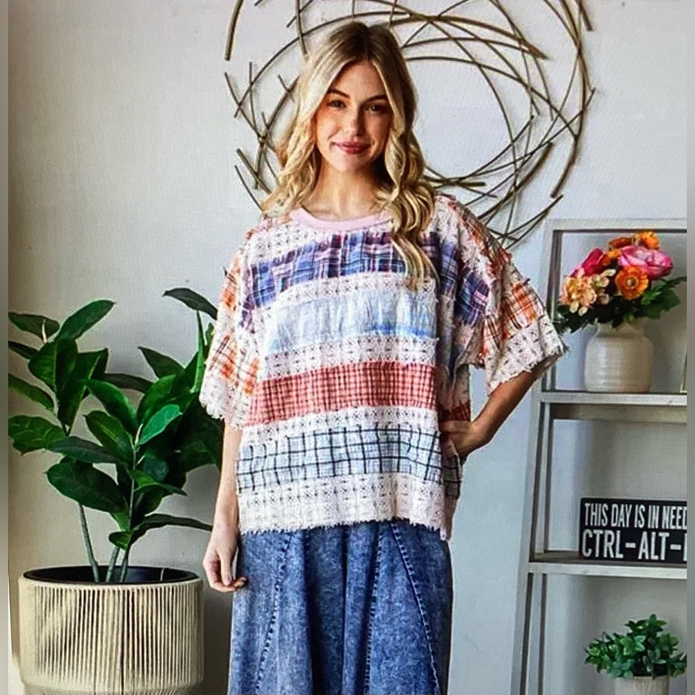 Oli & Hali Multicolor Patchwork Lace Top - Picture 2 of 7